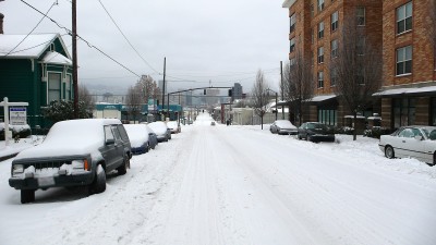 Looking west on Belmont. Not much going on. The snow plows are coming at least once an hour, and this is a relatively major thoroughfare around here. Yet, still snowed in.