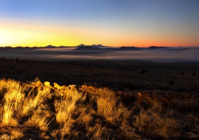 Sunset, Headlights and Fog in the Millican Valley