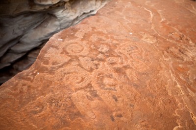 Most of the images at the site were pictographs (i.e. painted), but this elaborate spiral design was pecked into the rock.